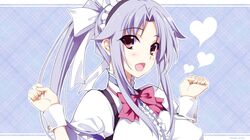  1girl akatsuki-works blush bow brown_eyes female headdress iizuki_tasuku long_hair lovely_x_cation lovely_x_cation_2 maid narukawa_hime pink_eyes ponytail purple_hair ribbon solo 