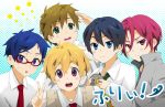  5boys free! glasses hazuki_nagisa k-on! kyoto_animation male_focus matsuoka_rin multiple_boys nanase_haruka_(free!) parody ryuugazaki_rei tachibana_makoto 