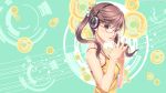  1girl brown_hair female glasses green_eyes headphones koutaro solo twintails 