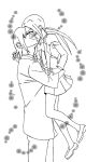  1boy 1girl closed_eyes hagimura_suzu hetero holding kiss monochrome seitokai_yakuindomo tsuda_takatoshi twintails white_background 