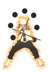  1boy dual_wielding escrima_stick forehead_protector full_body glowing male_focus naruto simple_background solo standing symbol-shaped_pupils transparent_background uzumaki_naruto uzumaki_naruto_(rikudou_sennin_mode) whisker_markings 