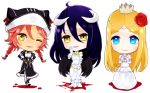  3girls albedo apron artist_request black_hair blonde_hair blue_eyes braid collar crown dark_skin detached_sleeves dress flower gloves hat hat_ribbon horns long_sleeves lupusregina_beta maid maid_apron multiple_girls open_mouth overlord_(maruyama) redhead renner_theiere_chardelon_ryle_vaiself rose smile tiara twin_braids wings yellow_eyes 