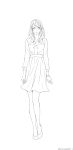  1girl character_request female full_body komae0611 lineart long_hair monochrome simple_background skirt solo tagme white_background 