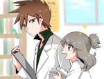  1boy 1girl labcoat odamaki_sapphire ookido_green pokemon pokemon_special 