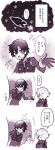  2boys 4koma bangs blank_eyes blush bodysuit comic commentary_request darling_in_the_franxx gloves highres hiro_(darling_in_the_franxx) looking_at_another male_focus monochrome multiple_boys nine_alpha pilot_suit purple short_hair speech_bubble supanovaplay sweatdrop translation_request 