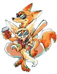  artist_request baseball_bat disney drink finnick_(zootopia) fox furry glasses nick_wilde no_humans paper_cup simple_background sunglasses white_background zootopia 
