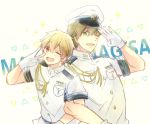  2boys free! hat hazuki_nagisa male_focus multiple_boys sailor_uniform tachibana_makoto tagme v wink 