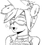  1girl closed_eyes dog dog_ears dog_girl girl hand_on hand_on_another&#039;s_head head head_petting monochrome overwatch smile tracer_(overwatch) white_background 