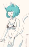  1girl bikini breasts cat female furry green_hair red_eyes sasamino short_hair solo swimsuit white_background 