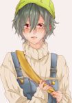  1boy crying green_hair hat high_speed! kirishima_ikuya male_focus red_eyes sasagu suspenders 