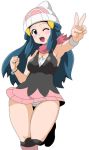  1girl hikari_(pokemon) jumping koutarosu pokemon simple_background solo thick_thighs white_background wide_hips 