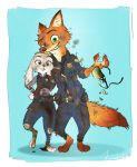    artist_request disney fox full_body furry glasses grin judy_hopps looking_at_viewer necktie nick_wilde no_humans police police_uniform rabbit smile standing sunglasses tail torn_clothes uniform zootopia 