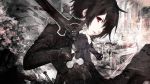  1boy black_hair kirigaya_kazuto kirito red_eyes solo sword sword_art_online tagme wallpaper 
