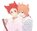  2boys blush cat_ears high_speed! male_focus multiple_boys pink_hair redhead ribbon shigino_kisumi shiina_asahi utage violet_eyes 