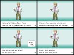  10s 1boy labcoat looking_at_viewer nintendo old_man ookido_yukinari pixel_art poke_ball pokemon pokemon_(game) pokemon_sm sexually_suggestive short_hair text 