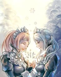  2girls artist_request blue_hair breasts felicia_(fire_emblem_if) fire_emblem fire_emblem_if flora_(fire_emblem_if) maid multiple_girls nintendo siblings sisters 