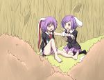  2girls animal_ears long_hair multiple_girls purple_hair rabbit_ears red_eyes reisen reisen_udongein_inaba shamisen_(syami_sen) short_hair touhou 