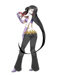  00s 1girl ass azami_(pokemon) back black_hair breasts dimples_of_venus frontier_brain genzoman gloves long_hair looking_back nintendo poke_ball pokemon pokemon_(game) pokemon_rse red_eyes solo two-tone_hair 