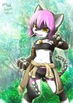  1girl artist_request brown_eyes cat female forest furry nature open_mouth outdoors pink_hair plant short_hair solo 