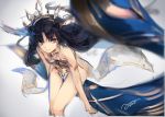  1girl bare_shoulders black_hair crown fate/grand_order fate/stay_night fate_(series) ishtar_(fate/grand_order) long_hair rean_(r_ean) red_eyes sitting smile solo tohsaka_rin very_long_hair 