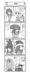  3girls 4koma absurdres aki_(girls_und_panzer) alternate_headwear bangs closed_eyes comic dress_shirt girls_und_panzer greyscale hat highres long_hair long_sleeves looking_at_another mika_(girls_und_panzer) mikko_(girls_und_panzer) monochrome multiple_girls nanashiro_gorou no_headwear official_art open_mouth parted_lips pleated_skirt santa_hat school_uniform shirt short_hair short_twintails skirt smile sparkle standing striped striped_shirt traffic_cone translated twintails vertical-striped_shirt vertical_stripes washing_machine 