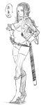  10s 1girl 2012 bikini_top breasts butcha-u cleavage dated female gloves hand_on_hip legs long_hair midriff monochrome navel nico_robin one_piece one_piece_film_z open_clothes open_shirt shirt short_shorts shorts smile solo standing sword weapon 