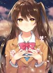  blush brown_eyes brown_hair crying idolmaster idolmaster_cinderella_girls long_hair seifuku shimamura_uzuki smile 