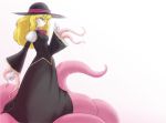  1girl ascot backlighting blonde_hair cameko_(camel) camel_(dansen) dress female gown hat monster_girl original pillow profile simple_background solo tentacle white_background 