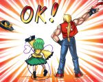  1boy 1girl blonde_hair crossover fatal_fury green_hair hat komeiji_koishi ponytail qq3099wind short_hair terry_bogard touhou 