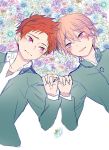  2boys flower gakuran high_speed! male_focus multiple_boys pink_hair redhead shigino_kisumi shiina_asahi utage violet_eyes 