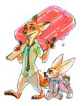  animal_costume artist_request carrying disney elephant_costume finnick_(zootopia) fox furry hands_in_pockets necktie nick_wilde no_humans oversized pacifier popsicle simple_background walking white_background zootopia 
