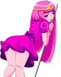  1girl adventure_time ass breasts dress pink_eyes pink_hair pole polka_dot polka_dot_dress princess_bonnibel_bubblegum ribbon solo spiral tiara tight_dress tongue tongue_out transparent_background very_long_hair wink 