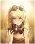  1girl blonde_hair blue_eyes gas_mask goggles long_hair open_mouth original solo ume_(illegal_bible) 