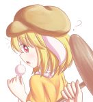  1girl ? animal_ears blonde_hair dior-zi hat looking_back out_of_focus rabbit_ears red_eyes ringo_(touhou) touhou 