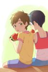  2boys free! male_focus multiple_boys nanase_haruka_(free!) shorts tachibana_makoto tagme watermelon 