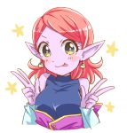  1girl artist_request blush dragon_ball dragon_ball_xenoverse earrings looking_at_viewer pink_hair pointy_ears purple_skin supreme_kai_of_time v 
