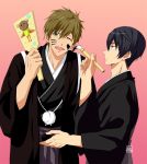  2boys free! hakama male_focus multiple_boys nanase_haruka_(free!) tachibana_makoto tagme wink 