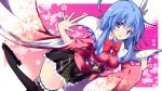  1girl blue_eyes blue_hair blush bow breasts female long_hair mahou_shoujo_taisen minase_yana sakurame skirt solo thigh-highs 