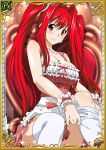  00s 1girl breasts card_(medium) dress female hair_ornament ikkitousen kanpei large_breasts long_hair long_twintails looking_at_viewer redhead sitting smile solo twintails 