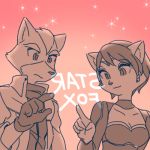  1boy 1girl fox_mccloud furry gradient gradient_background krystal monochrome nintendo short_hair star_fox text 