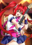  00s 1girl breasts female guitar hair_ornament ikkitousen kanpei large_breasts legs long_twintails looking_at_viewer redhead smile solo twintails 