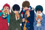  4boys food high_speed! kirishima_ikuya multiple_boys nanase_haruka_(free!) nishiya_futoshi official_art scarf shiina_asahi tachibana_makoto 