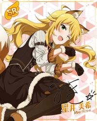 blonde_hair character_name dress green_eyes hoshii_miki idolmaster_million_live!_theater_days long_hair smile wink