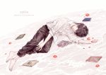  1boy barefoot book flower high_speed! male_focus nanase_haruka_(free!) tagme zatta 