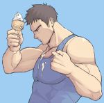  1boy brown_hair food ice_cream male_focus muscle solo summer tagme winemvee 