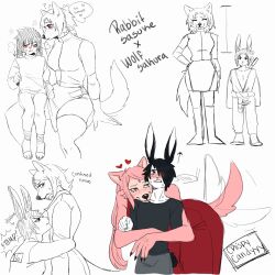  animal_ears blush commentary crispycandyyy english_commentary furrification furry haruno_sakura height_difference highres naruto_(series) naruto_shippuuden nervous pink_fur rabbit_boy rabbit_ears snout tail tail_wagging tall_female uchiha_sasuke wolf_boy 