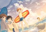 4boys barefoot beach child cocolo_(co_co_lo) goggles male_focus multiple_boys nipples ocean outdoors smile summer tagme teeth topless water wet 
