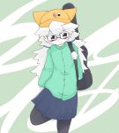  1girl artist_request blue_eyes cat female furry glasses hat long_hair skirt solo twintails white_hair 