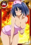  00s 1girl bare_shoulders bashoku_youjou blue_hair blush breasts card_(medium) cleavage female hair_ornament hat ikkitousen large_breasts leaning_forward looking_at_viewer nurse pout short_twintails solo tears twintails violet_eyes 
