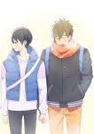  2boys free! hand_holding male_focus multiple_boys nanase_haruka_(free!) scarf tachibana_makoto tagme 